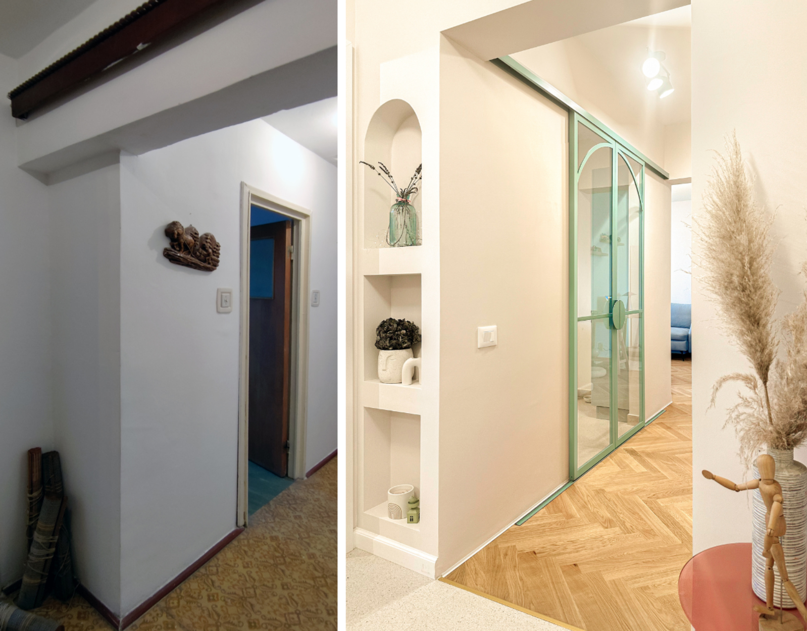 before after renovare prima locuinta trecerea dinspre hol spre living