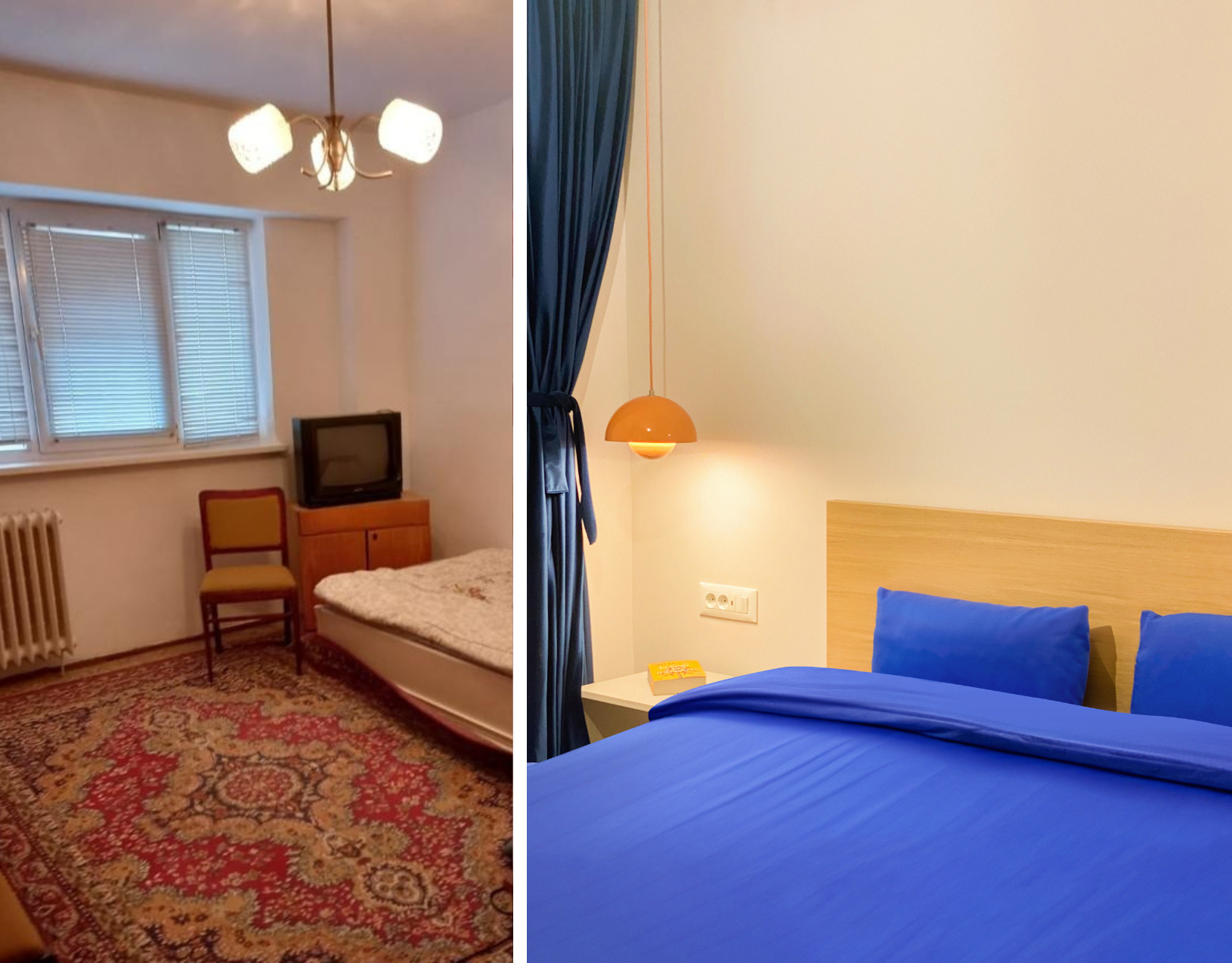 comparatie inainte si dupa renovarea dormitorului