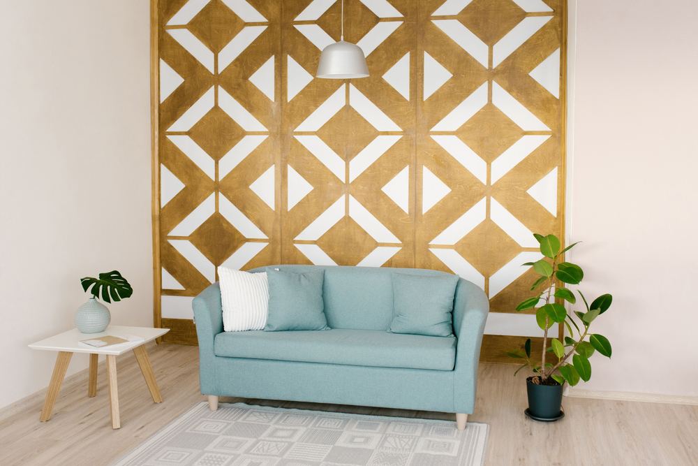 perete accent living cu forme geometrice