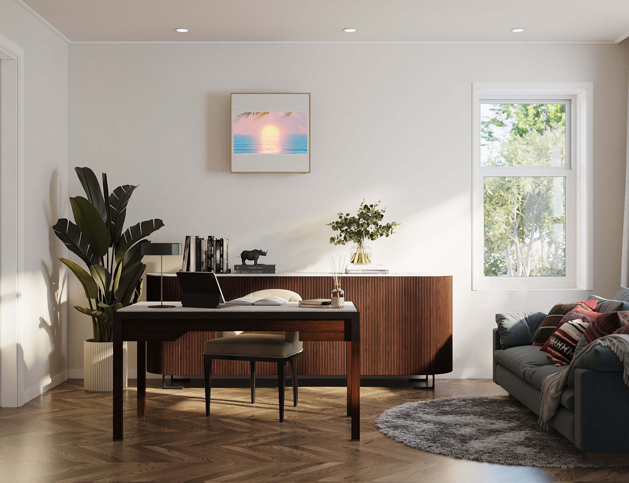 aparat de aer conditionat lg artcool montat in zona de birou acasa