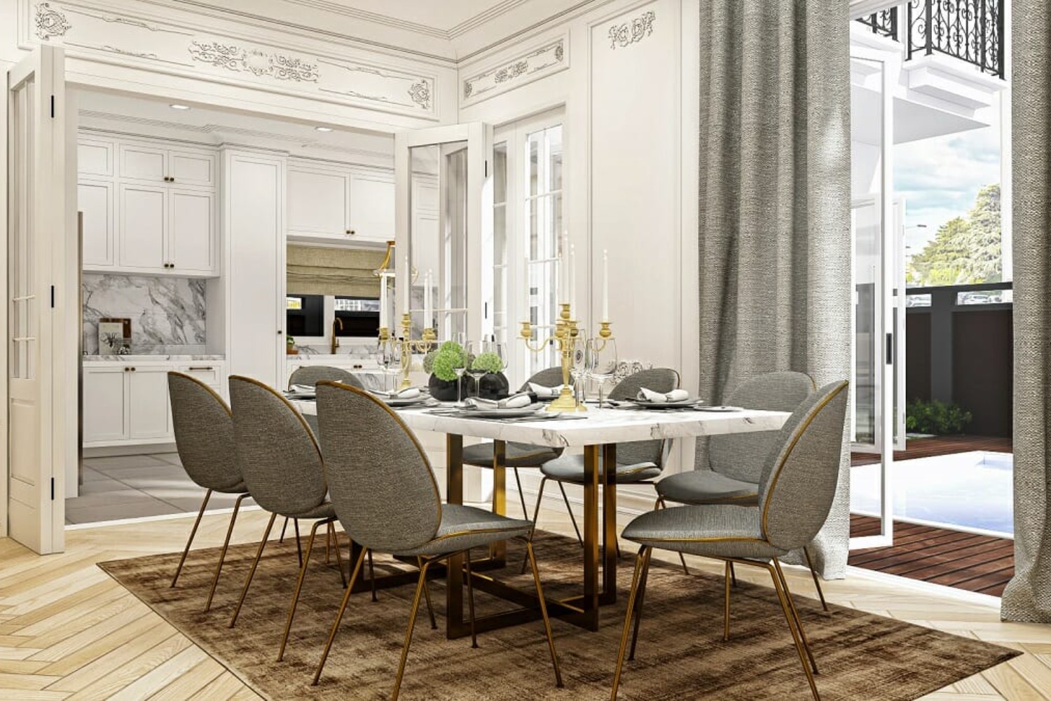10 stilul neoclasic - bucatarie masa dining bucatarie