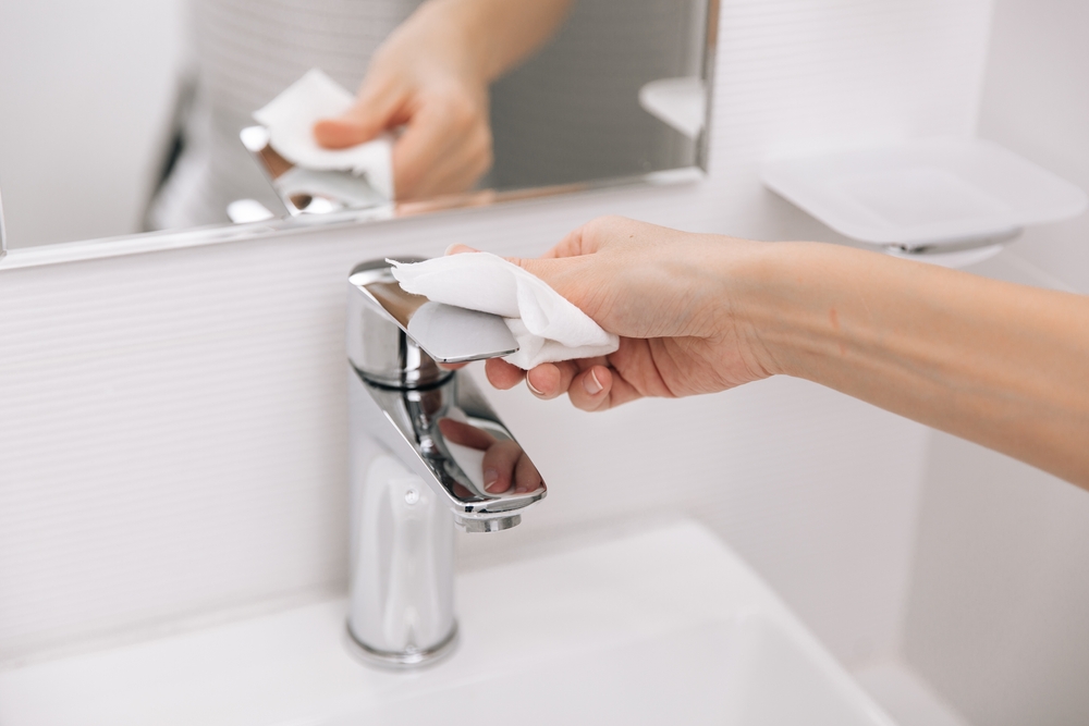 curatare baterie chiuveta cu servetel alb